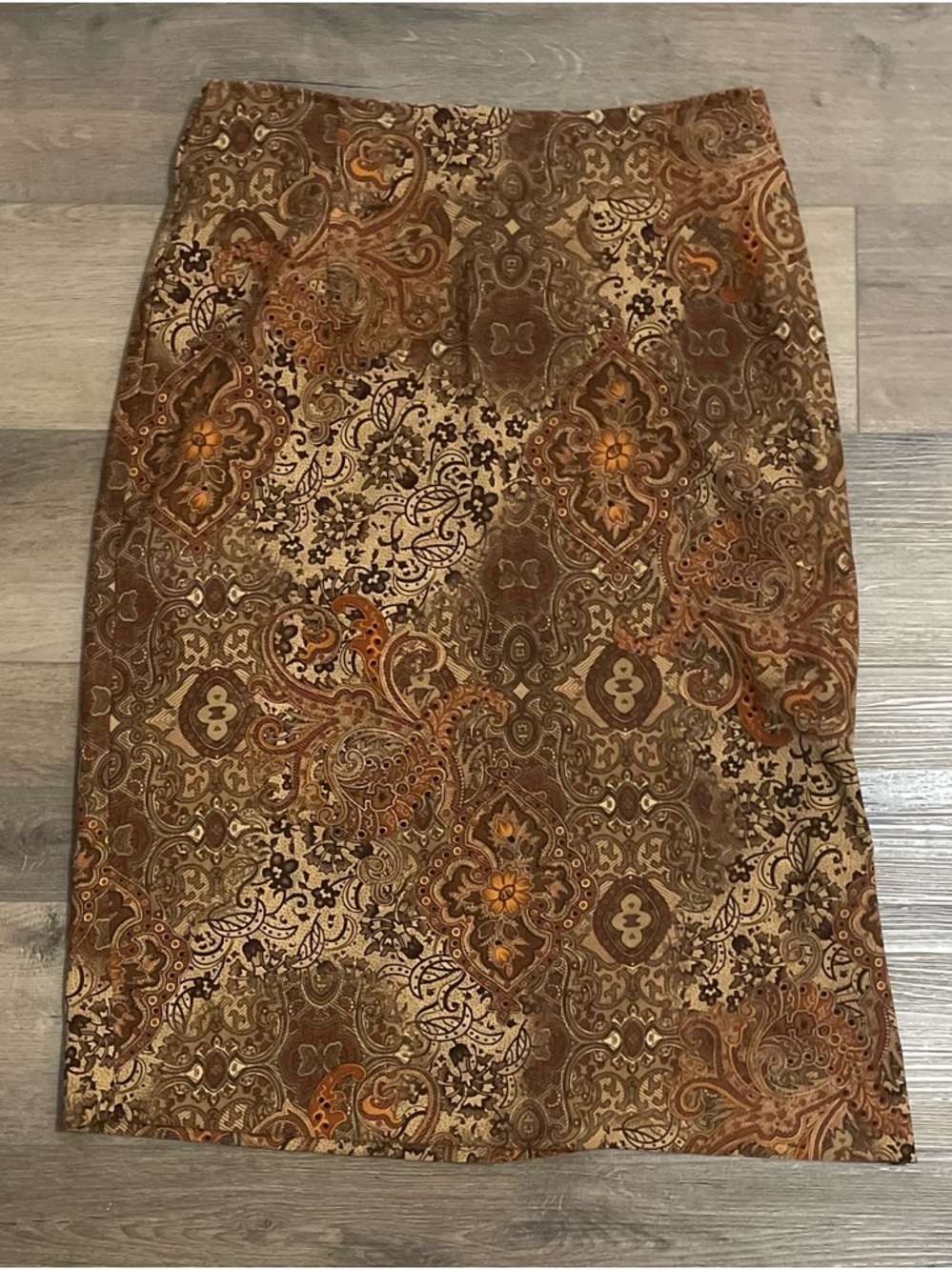 Vintage 1980s Women's whimsigoth Brown Paisley Pencil Skirt